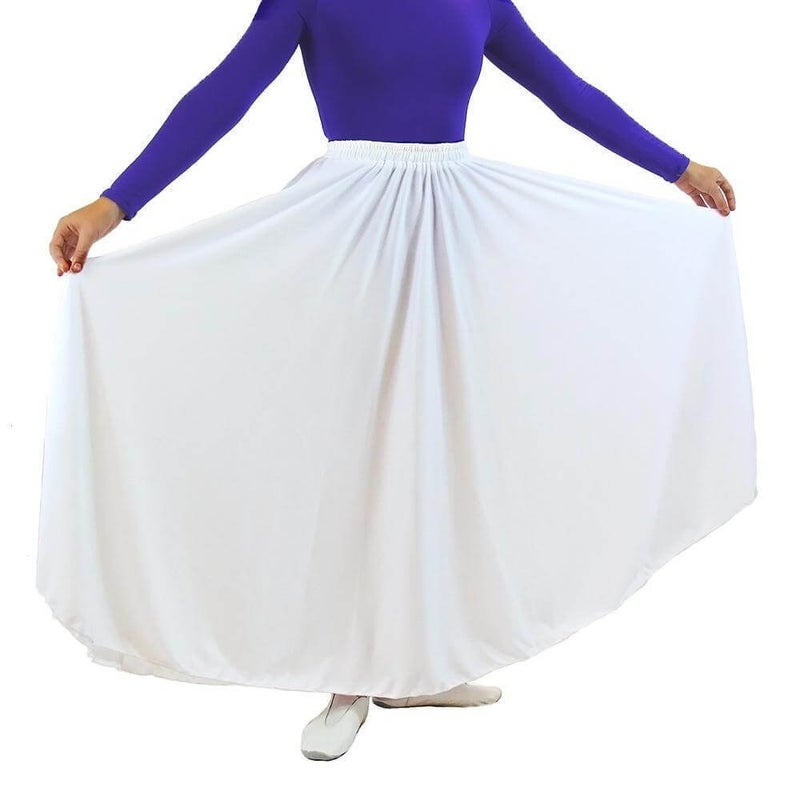 Danzcue Womens Long Full Circle Dance Skirt, White, S-M - Image 5